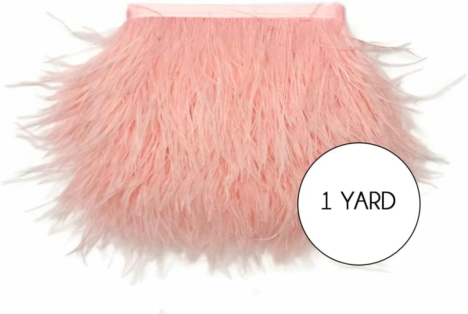 1 Yard - Pink Blush Ostrich Fringe Trim Wholesale Feather (Bulk)