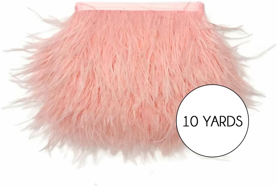 10 Yards - Pink Blush Ostrich Fringe Trim Wholesale Feather (Bulk)