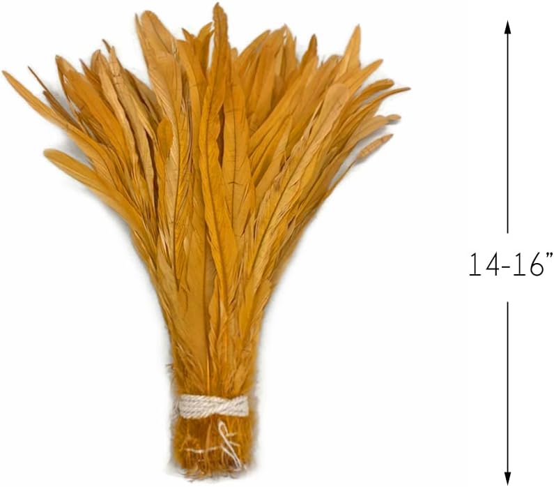 2.5 Inch Strip - 14-16" Antique Gold Strung Natural Bleach Coque Tails Feathers