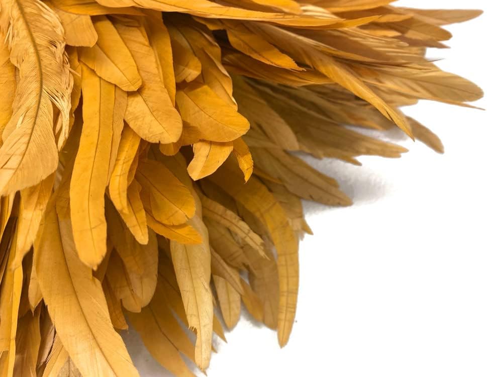 2.5 Inch Strip - 14-16" Antique Gold Strung Natural Bleach Coque Tails Feathers