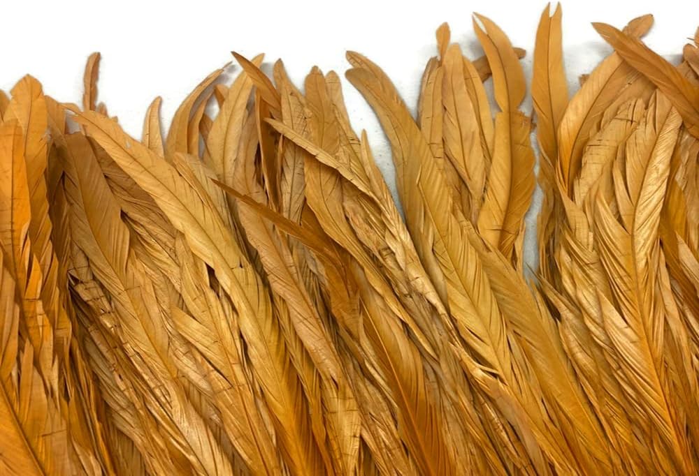 2.5 Inch Strip - 14-16" Antique Gold Strung Natural Bleach Coque Tails Feathers