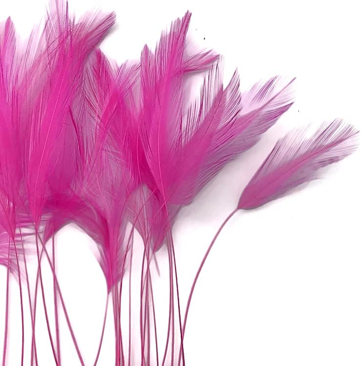 1 Dozen - Hot Pink Stripped Rooster Neck Hackle Eyelash Feather