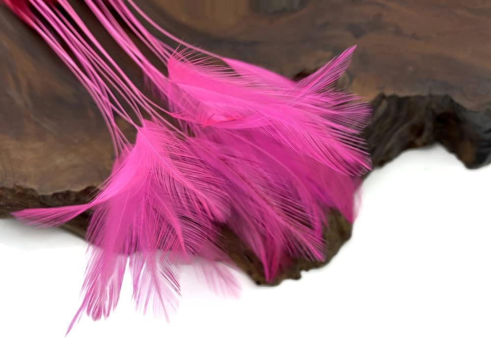 1 Dozen - Hot Pink Stripped Rooster Neck Hackle Eyelash Feather
