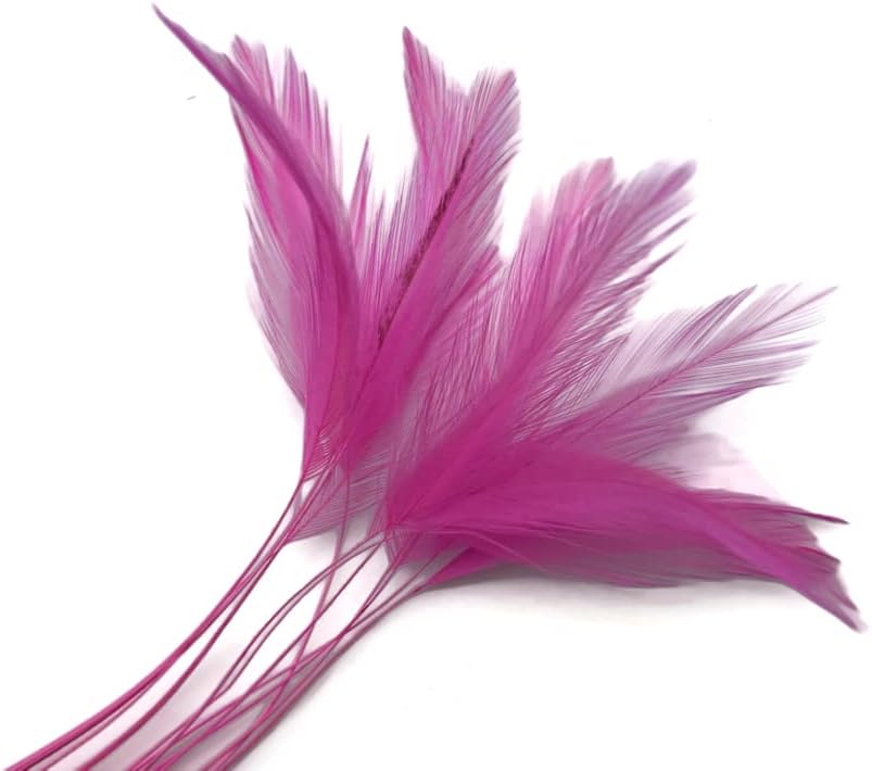 1 Dozen - Hot Pink Stripped Rooster Neck Hackle Eyelash Feather