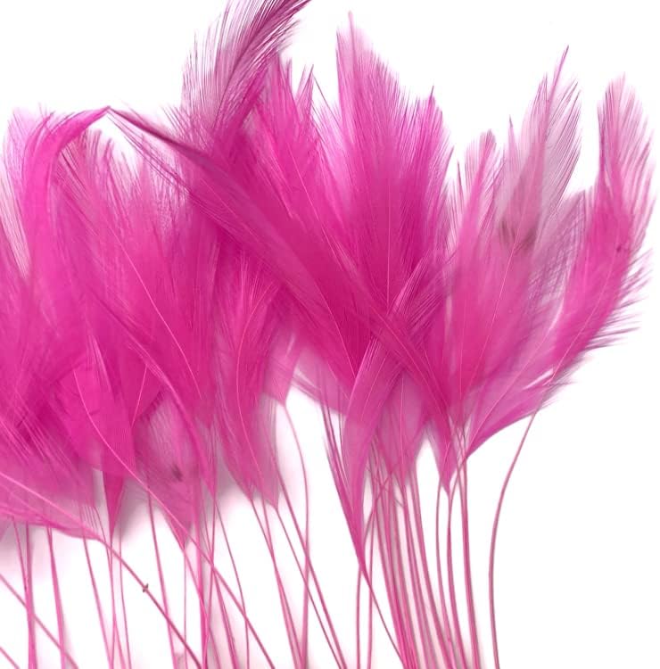 1 Dozen - Hot Pink Stripped Rooster Neck Hackle Eyelash Feather
