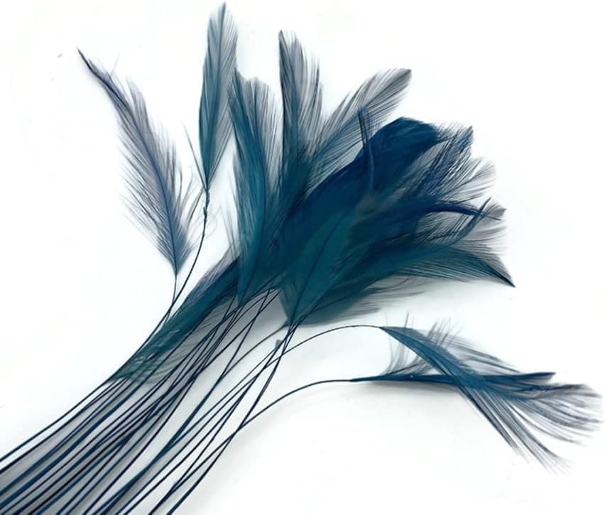 1 Dozen - Teal Blue Stripped Rooster Neck Hackle Eyelash Feather