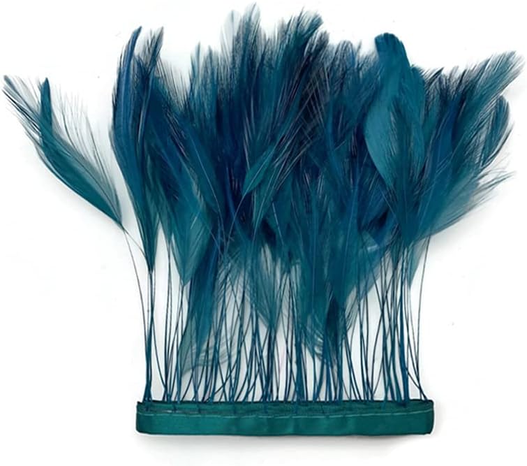 1 Dozen - Teal Blue Stripped Rooster Neck Hackle Eyelash Feather