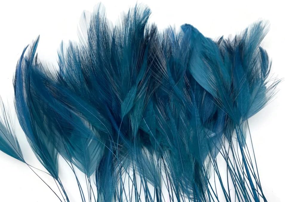 1 Dozen - Teal Blue Stripped Rooster Neck Hackle Eyelash Feather