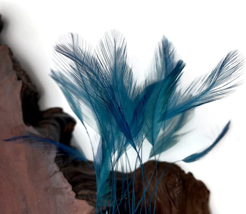 1 Dozen - Teal Blue Stripped Rooster Neck Hackle Eyelash Feather