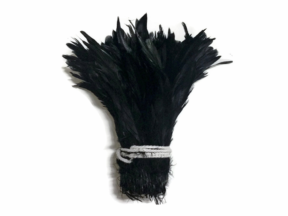 2.5  Inch Strip -  8-10" Black Strung Natural Bleach & Dyed Coque Tails Feathers
