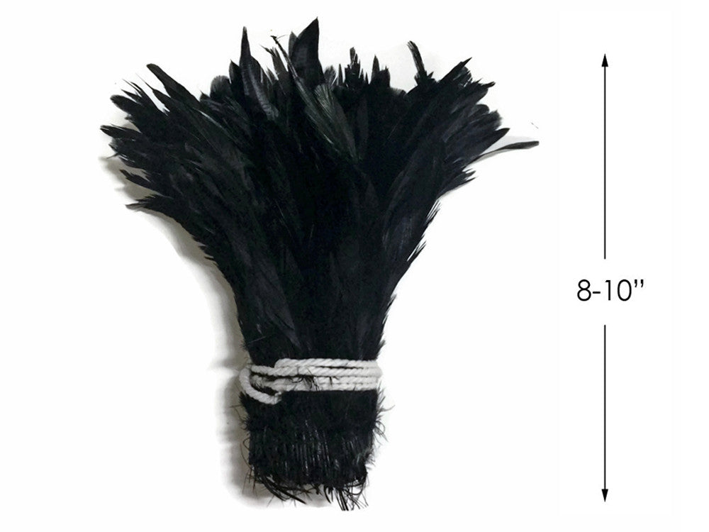 1/2 Yard -  8-10" Black Strung Natural Bleach & Dyed Rooster Coque Tail Wholesale Feathers (Bulk)