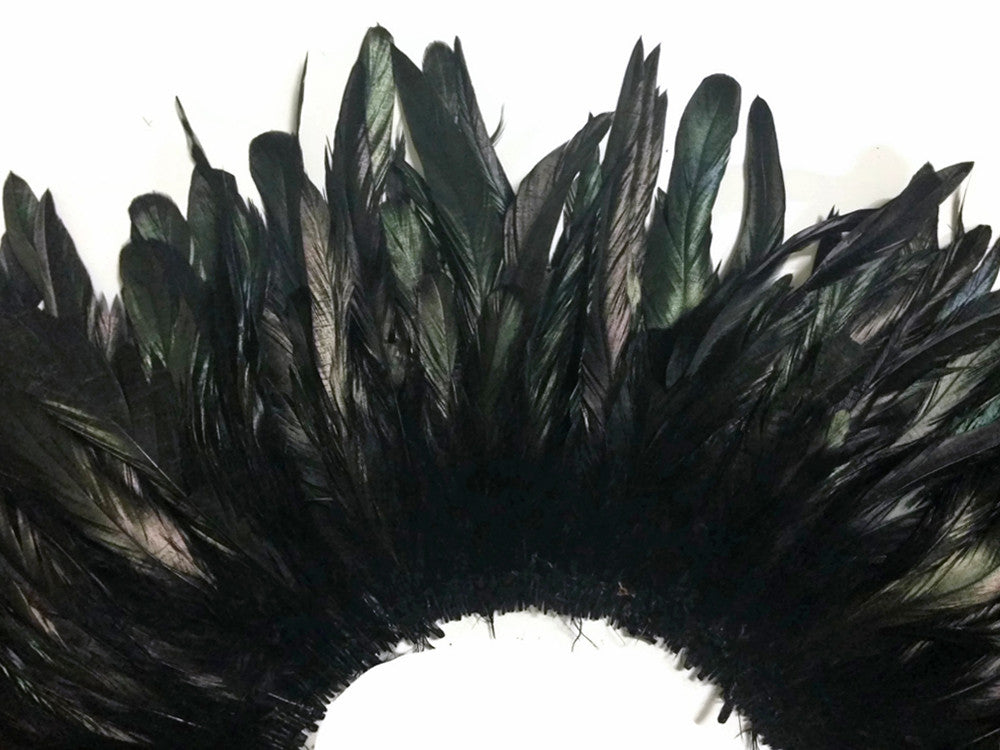 1/2 Yard -  8-10" Black Strung Natural Bleach & Dyed Rooster Coque Tail Wholesale Feathers (Bulk)