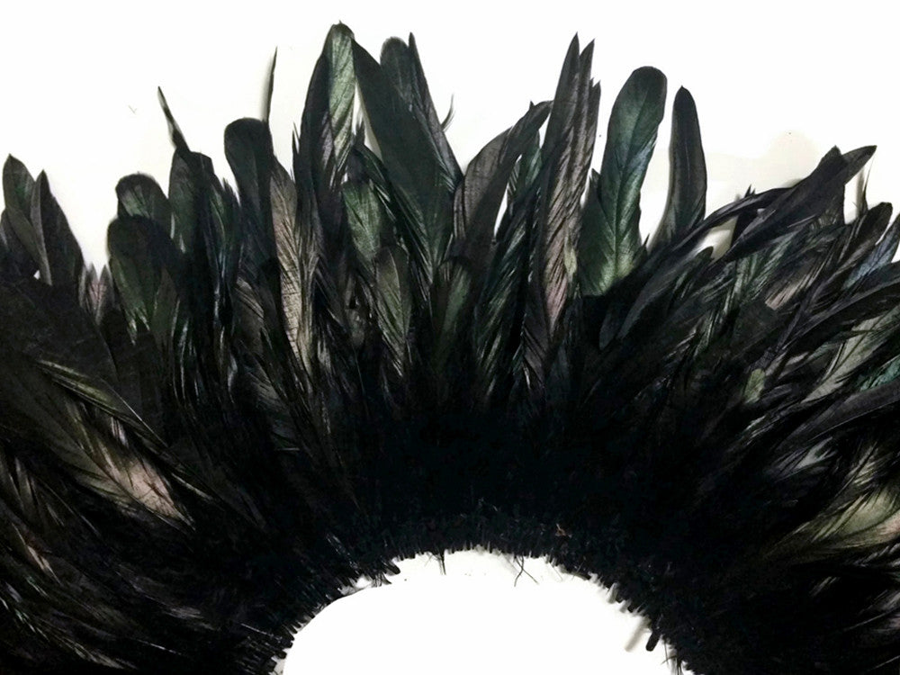 2.5  Inch Strip -  Black Strung Natural Bleach & Dyed Coque Tails Feathers