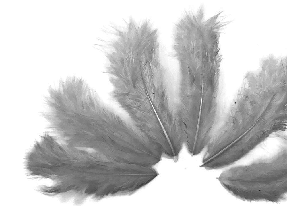 1 Dozen - Solid Silver Gray Mini Rooster Chickabou Fluff Whiting Hair Feathers