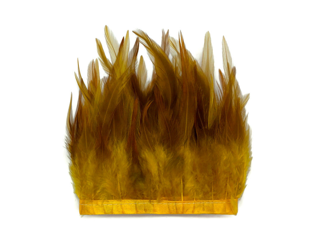 1 Yard - Dyed Golden Yellow Over Natural Rooster Neck Hackle Saddle Feather Wholesale Trim