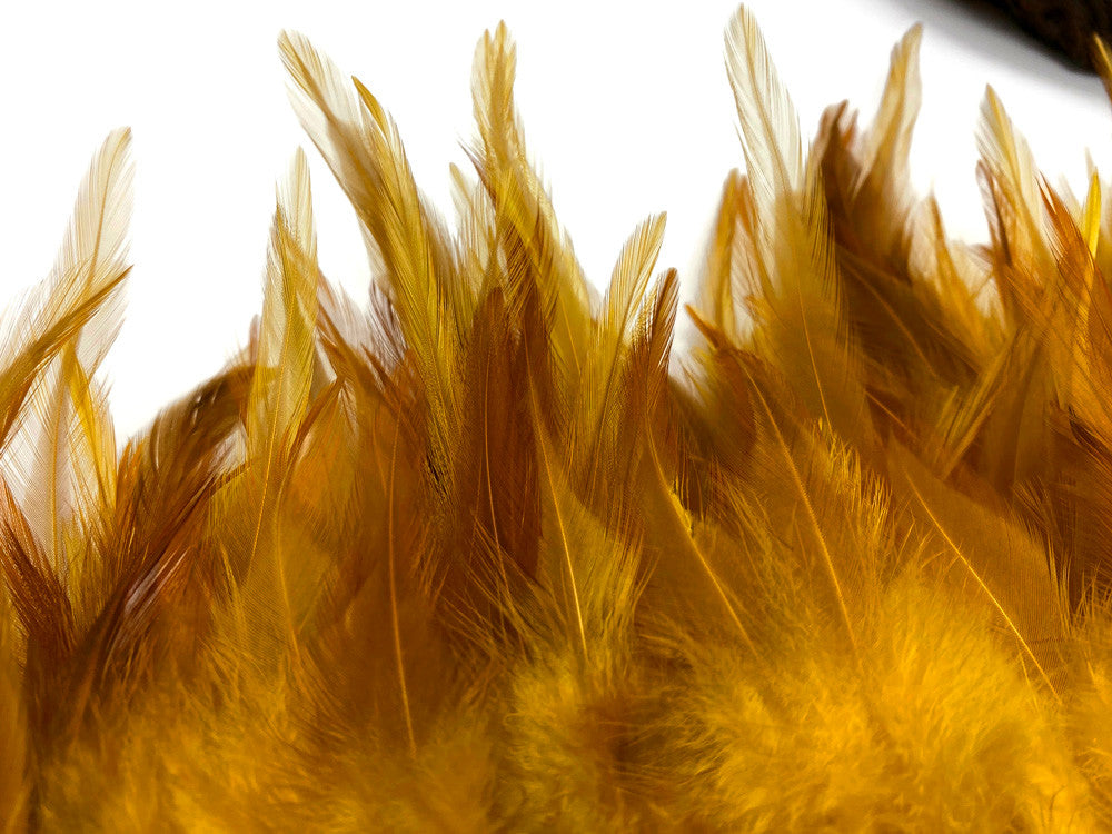 1 Yard - Dyed Golden Yellow Over Natural Rooster Neck Hackle Saddle Feather Wholesale Trim