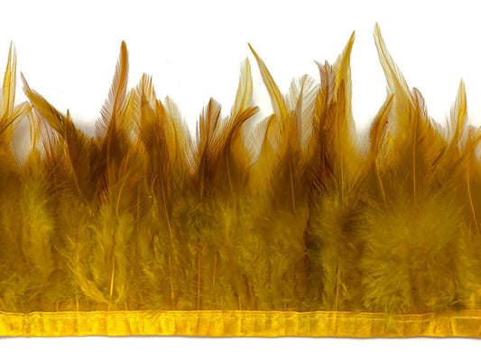 1 Yard - Dyed Golden Yellow Over Natural Rooster Neck Hackle Saddle Feather Wholesale Trim