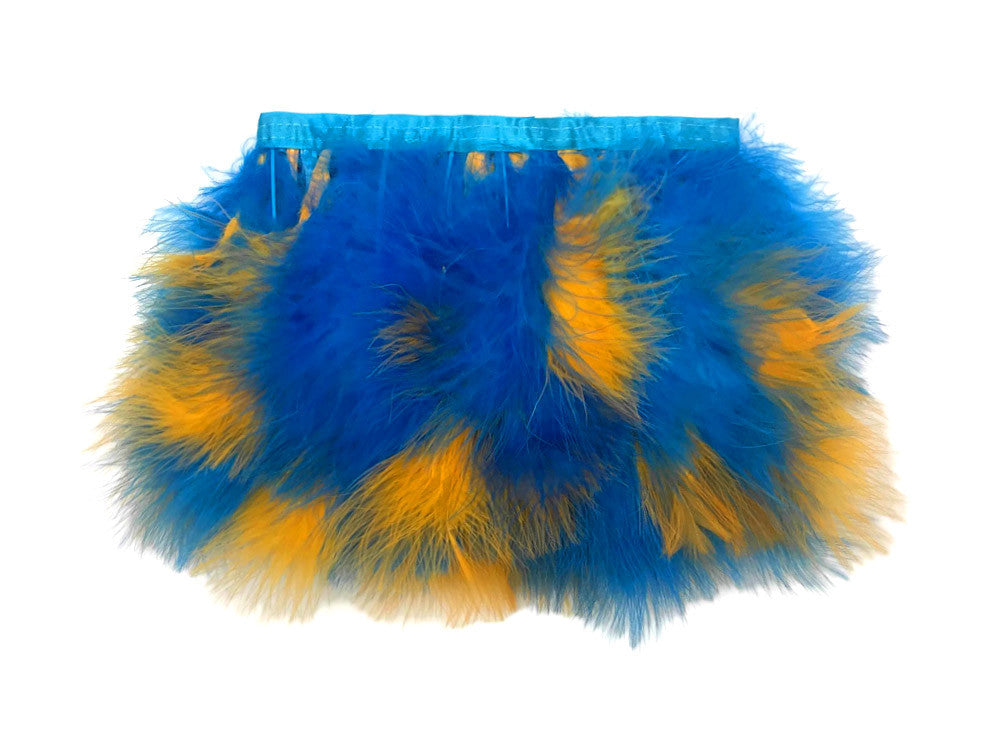 1 Yard - Golden Blue Marabou Turkey Fluff Feather Fringe Trim