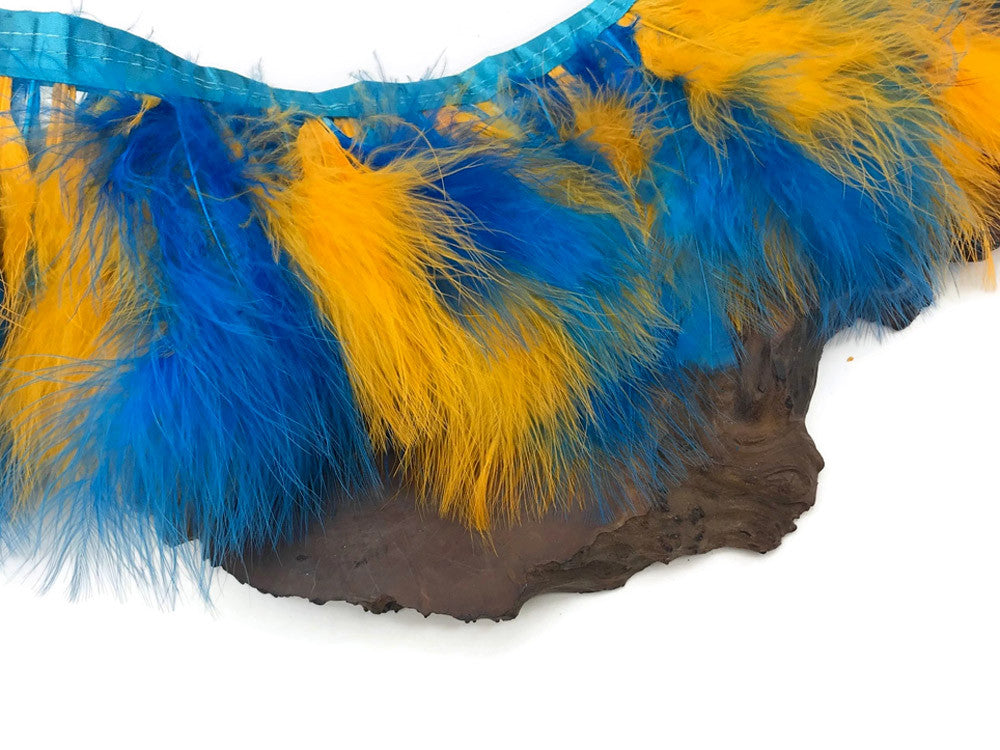 1 Yard - Golden Blue Marabou Turkey Fluff Feather Fringe Trim