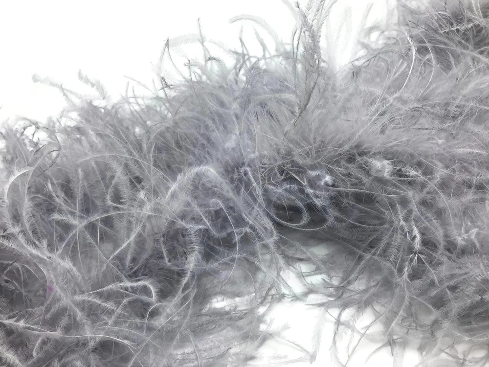 2 Yards - Light Gray 2 Ply Ostrich Medium Weight Fluffy Feather Boa