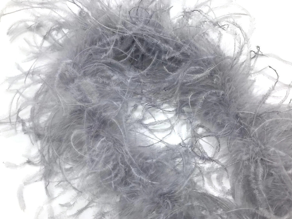 2 Yards - Light Gray 2 Ply Ostrich Medium Weight Fluffy Feather Boa