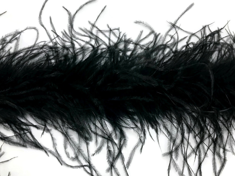 2 Yards - Black 2 Ply Ostrich Medium Weight Fluffy Feather Boa