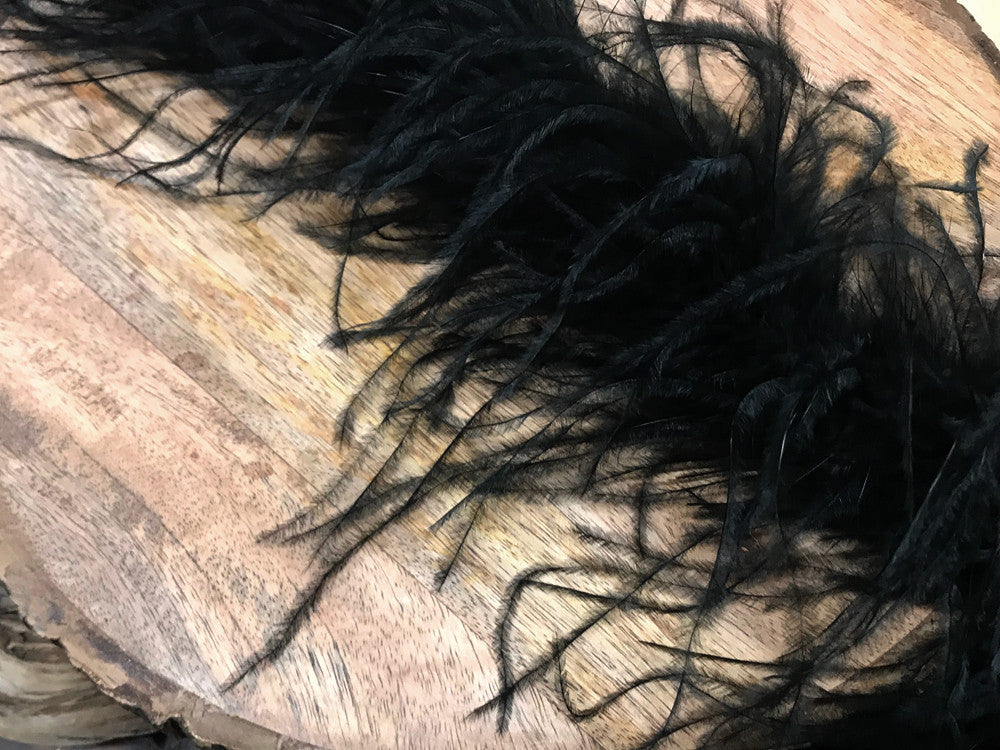 2 Yards - Black 2 Ply Ostrich Medium Weight Fluffy Feather Boa