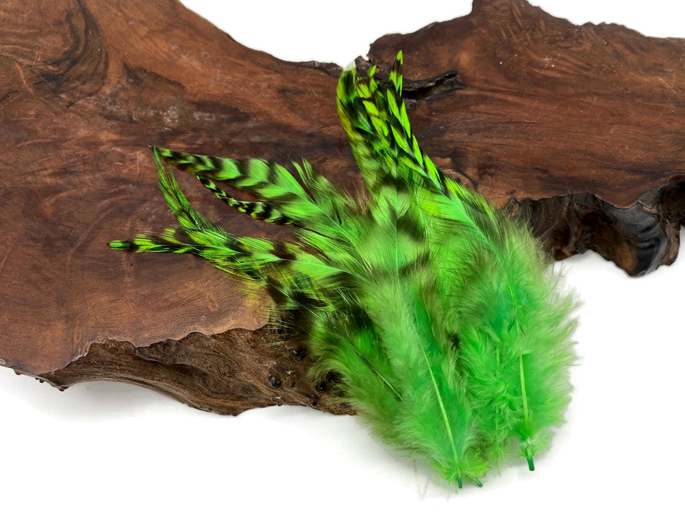 1 Dozen - Medium Unique Lime Rooster Saddle Whiting Hair Extension Feathers