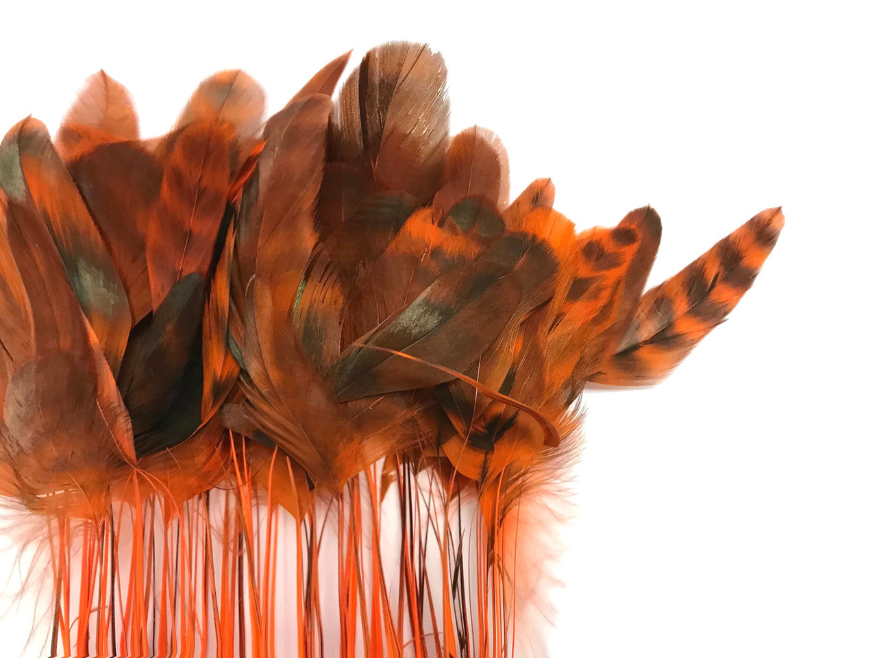 1 Yard - Orange Chinchilla Stripped Coque Tail Feathers Wholesale Trim (Bulk)