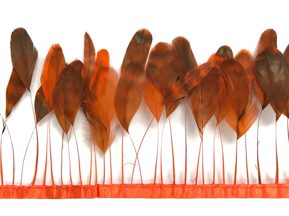 1 Yard - Orange Chinchilla Stripped Coque Tail Feathers Wholesale Trim (Bulk)