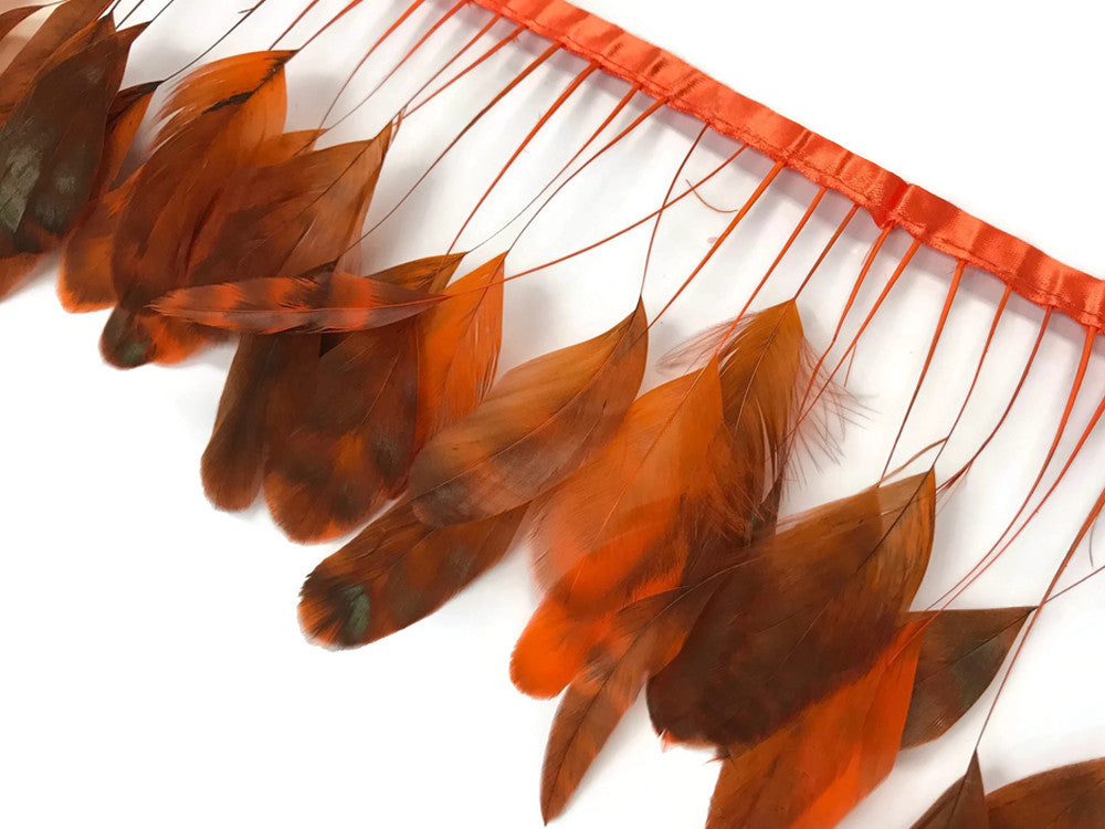 1 Yard - Orange Chinchilla Stripped Coque Tail Feathers Wholesale Trim (Bulk)