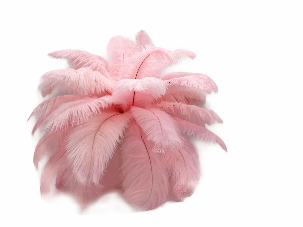 10 Pieces - 14-17" Baby Pink Ostrich Dyed Drab Body Feathers