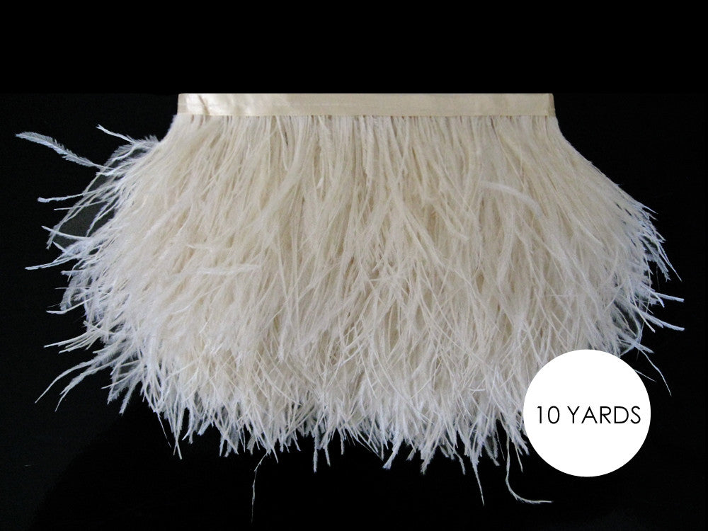 10 Yards - Ivory Ostrich Fringe Trim Wholesale Feather (Bulk)