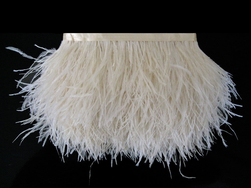 6 Inch Strip - Ivory Ostrich Fringe Trim  Feather