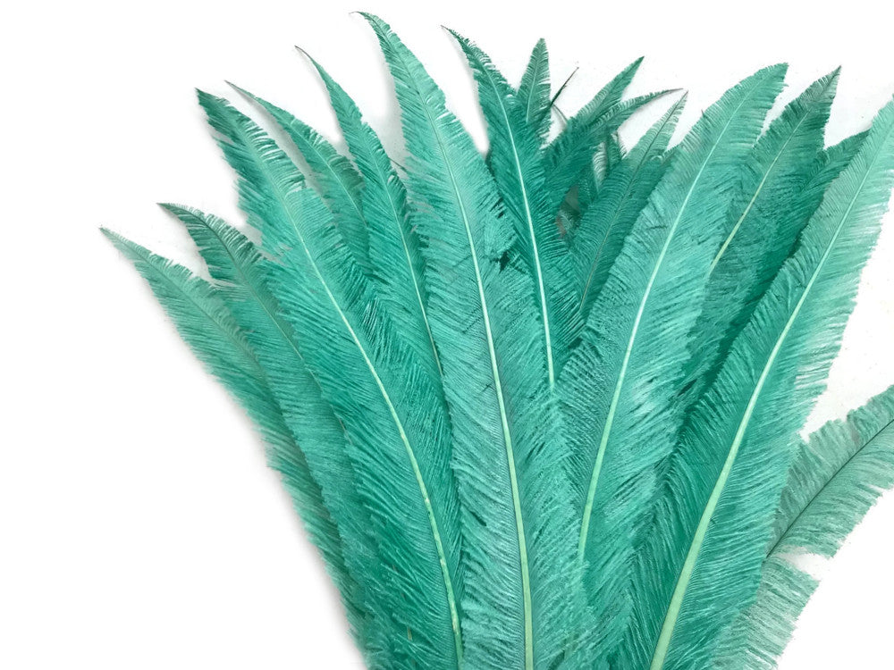 5 Pieces - Jade Green Long Ostrich Nandu Trimmed Feathers