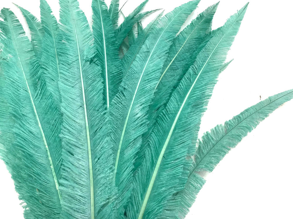 5 Pieces - Jade Green Long Ostrich Nandu Trimmed Feathers