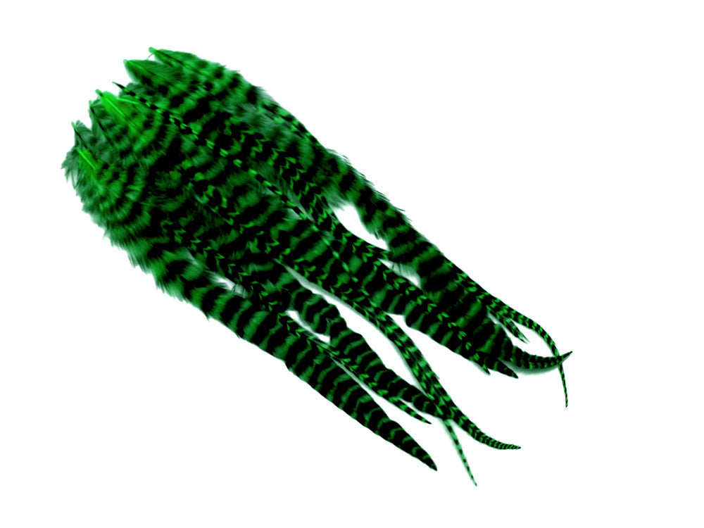 1 Dozen - Medium Kelly Green Grizzly Rooster Saddle Whiting Hair Extension Feathers