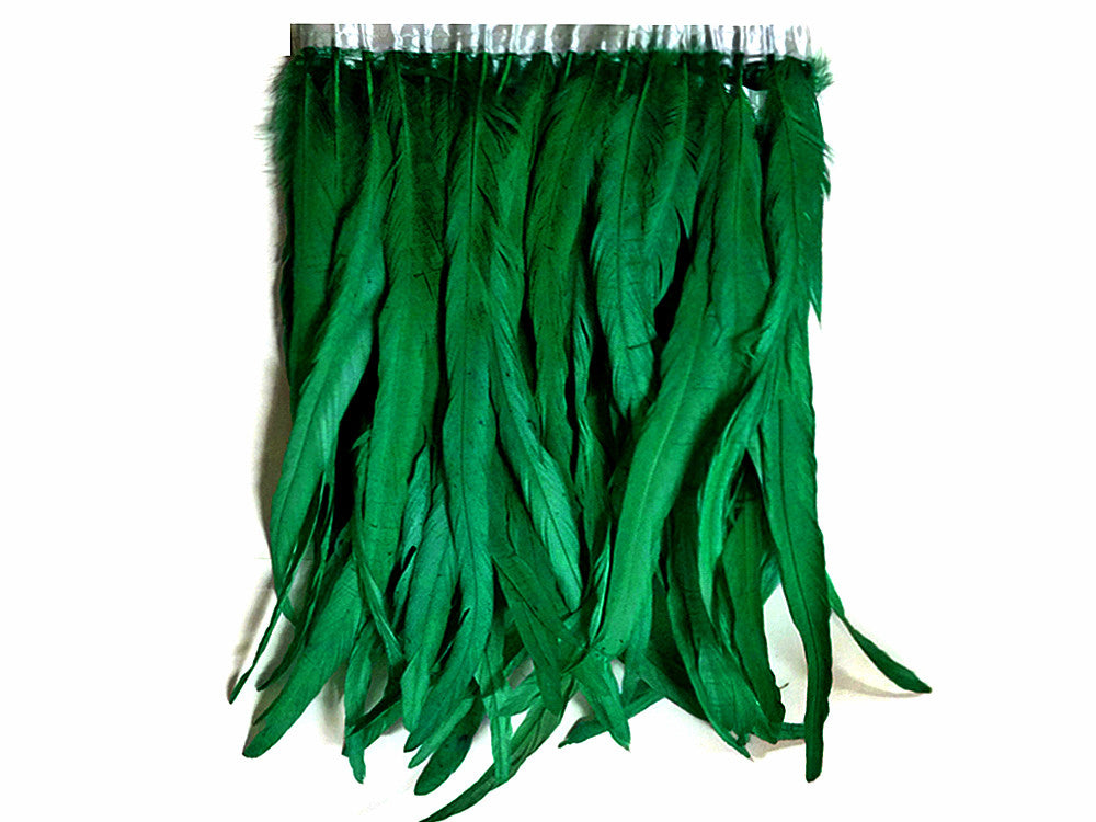 1 Yard - 10-12" Kelly Green Bleach & Dyed Coque Tails Long Feather Trim (Bulk)