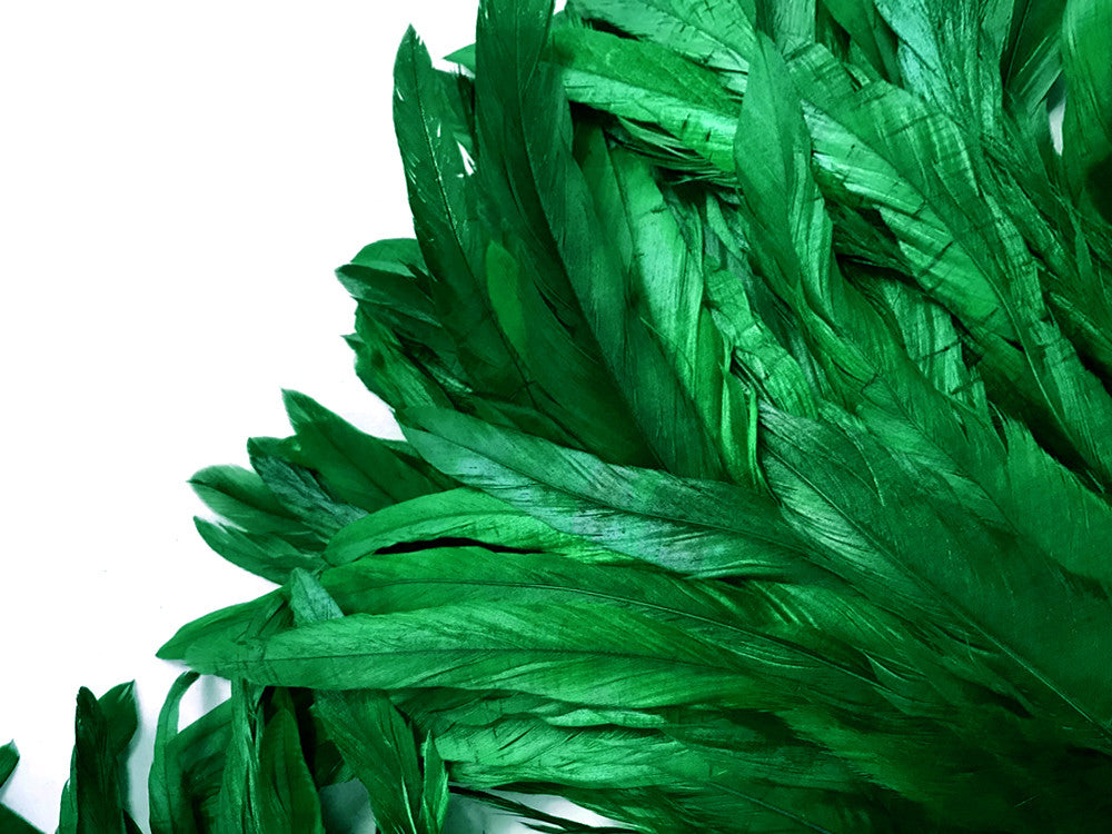 1 Yard - 10-12" Kelly Green Bleach & Dyed Coque Tails Long Feather Trim (Bulk)