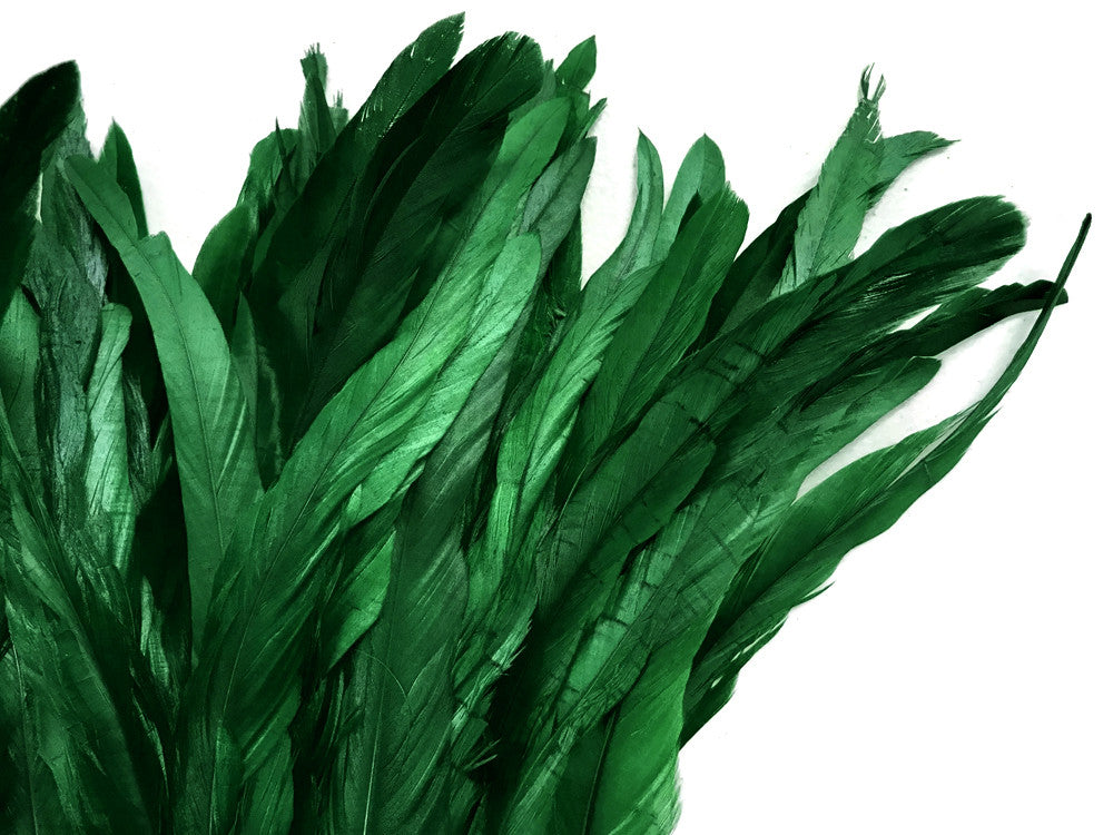 1 Yard - 10-12" Kelly Green Bleach & Dyed Coque Tails Long Feather Trim (Bulk)