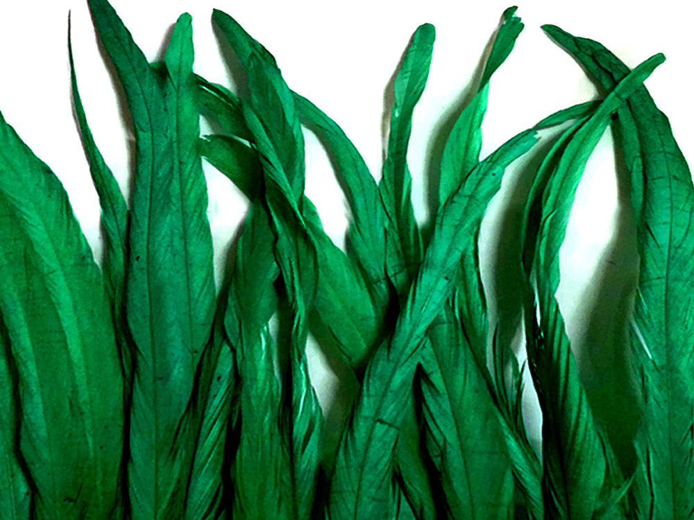 1 Yard - 10-12" Kelly Green Bleach & Dyed Coque Tails Long Feather Trim (Bulk)