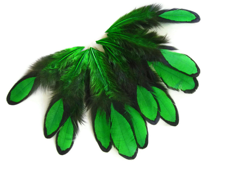 1 Dozen - Kelly Green Whiting Farms Laced Hen Saddle Feathers