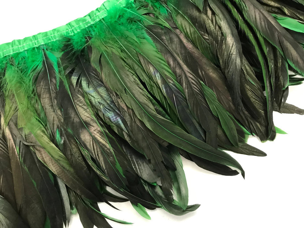 1 Yard - 10-12" Kelly Green Dyed Over Natural Coque Tails Long Feather Trim (Bulk)