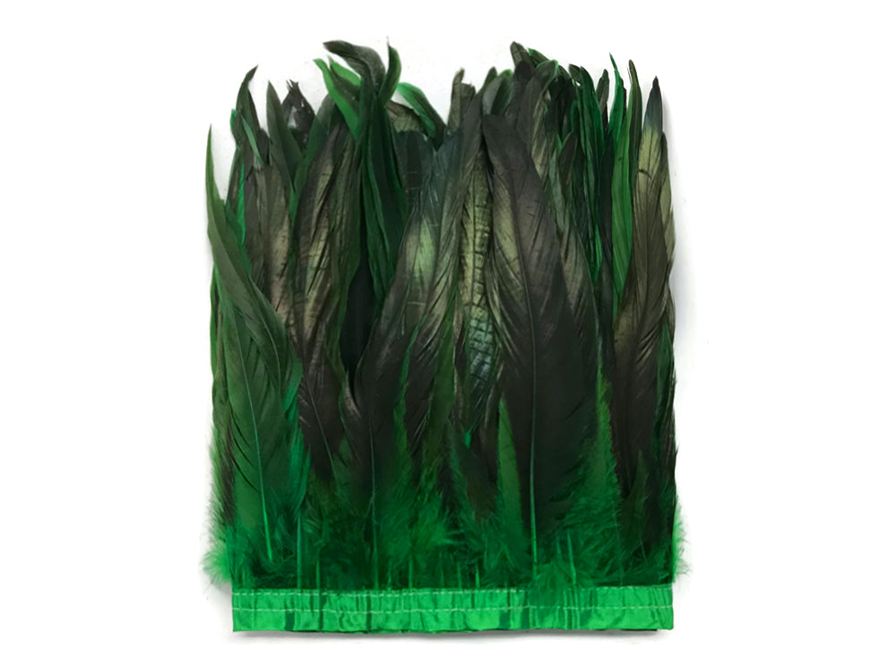1 Yard - 10-12" Kelly Green Dyed Over Natural Coque Tails Long Feather Trim (Bulk)