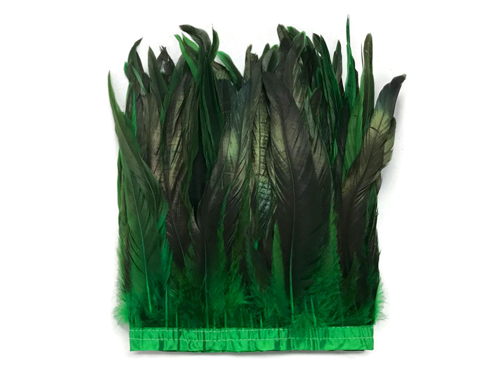 1 Yard - 10-12" Kelly Green Dyed Over Natural Coque Tails Long Feather Trim (Bulk)