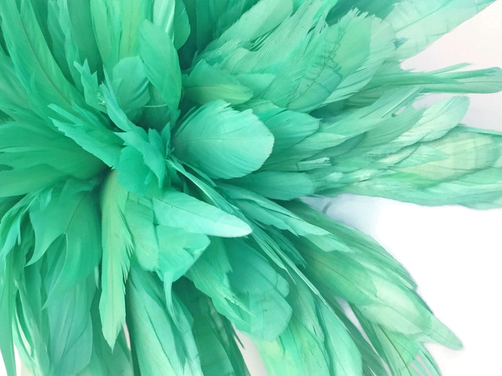 2.5  Inch Strip -  Mint Green Strung Natural Bleach & Dyed Coque Tails Feathers