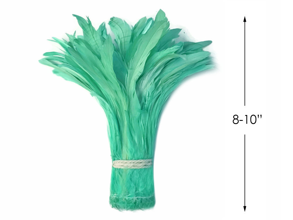 2.5  Inch Strip -  8-10" Mint Green Strung Natural Bleach & Dyed Coque Tails Feathers