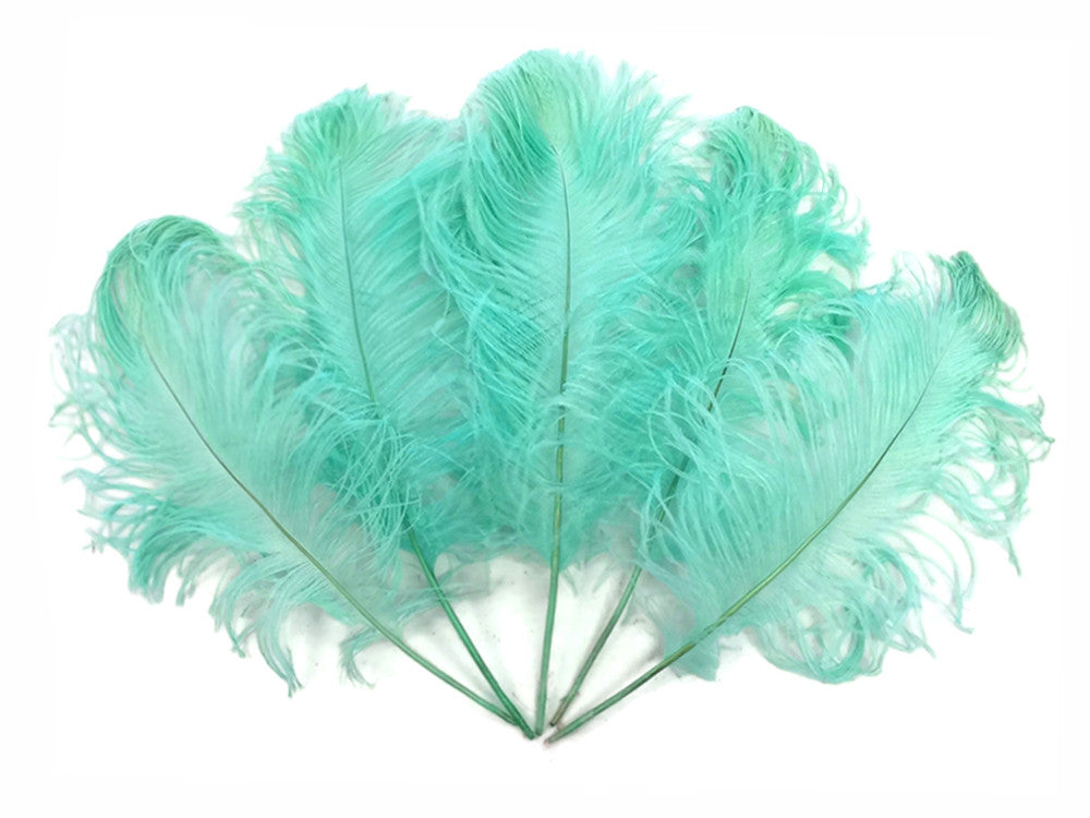 10 Pieces -  12-16" Mint Green Dyed Ostrich Tail Fancy Feathers