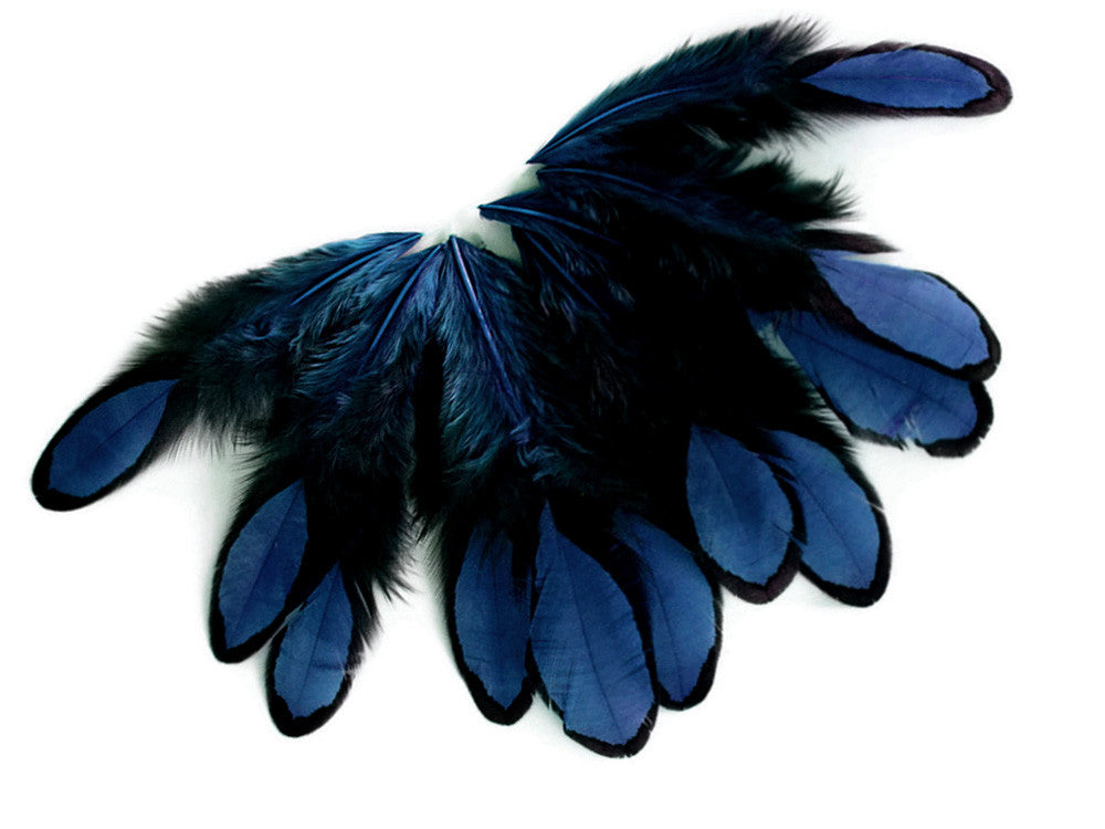 1 Dozen - Navy Blue Whiting Farms Laced Hen Saddle Feathers