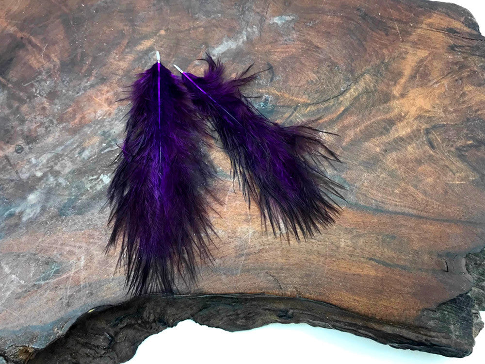 1 Dozen - Solid Purple & Black Mini Rooster Chickabou Fluff Whiting Hair Feathers